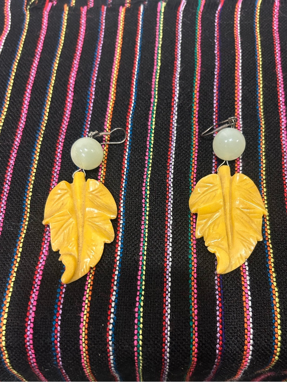Yellow Jasper & Jade Leaf Earrings – Handmade Boho Style
